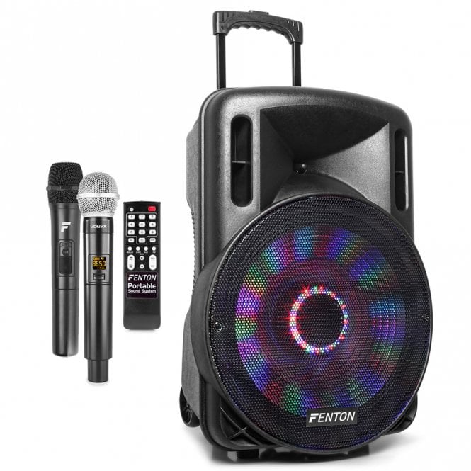 Fenton FT15LED Portable PA Speaker System with 2 Wireless Mics